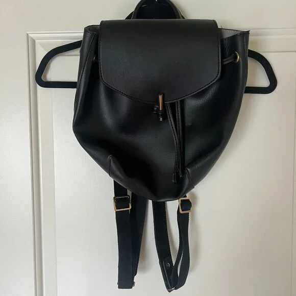 Topshop Black Leather Backpack Topshop Bree backpack in black | ASOS main image 3